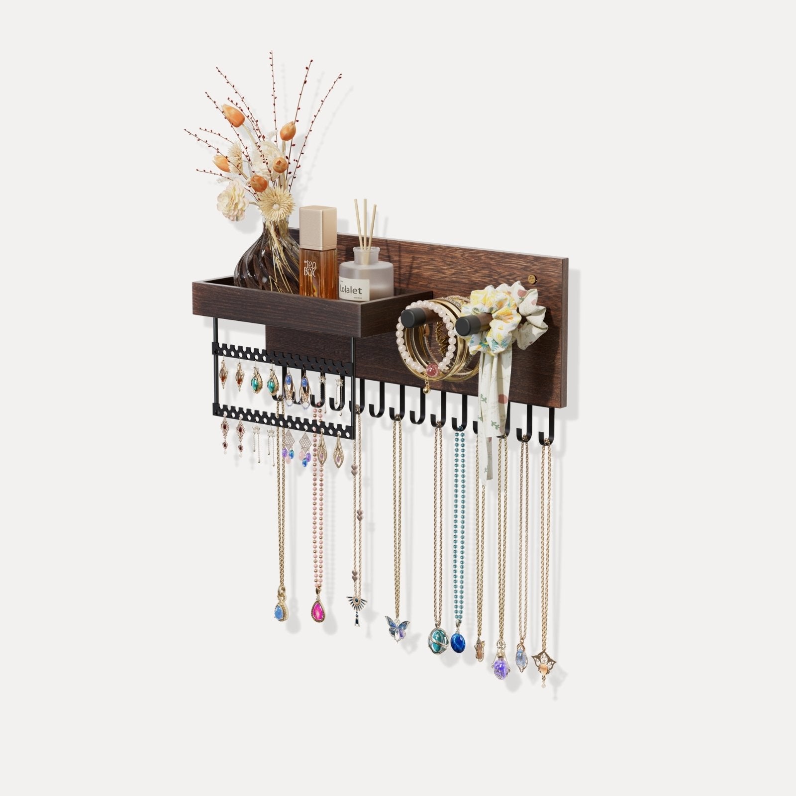 Wall Mounted Hanging Jewelry Organizer with Storage Shelf