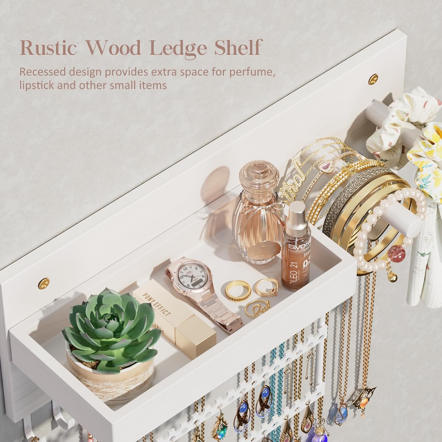 Wall Mounted Hanging Jewelry Organizer with Storage Shelf