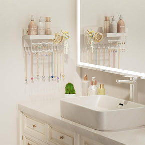 Wall Mounted Hanging Jewelry Organizer with Storage Shelf
