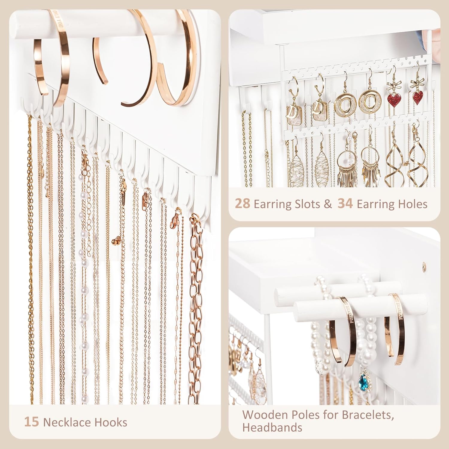 Wall Mounted Hanging Jewelry Organizer with Storage Shelf