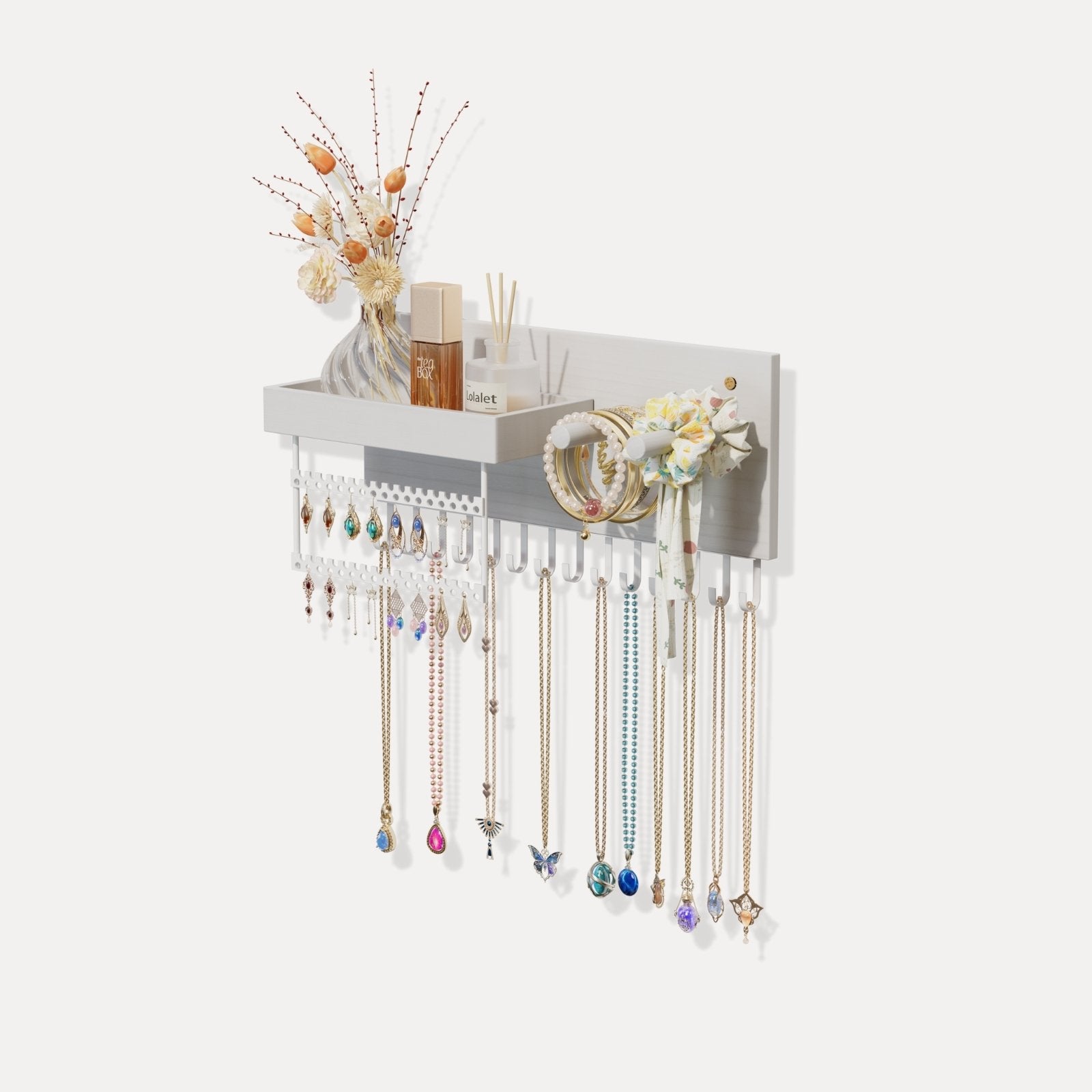Wall Mounted Hanging Jewelry Organizer with Storage Shelf