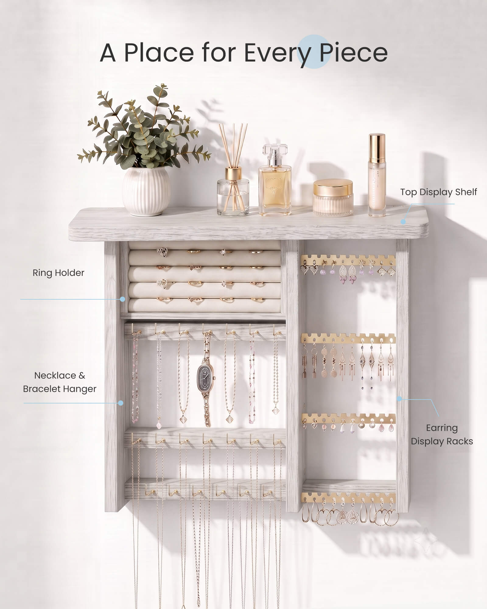 Large Capacity Wall Mounted Hanging Jewelry Organizer