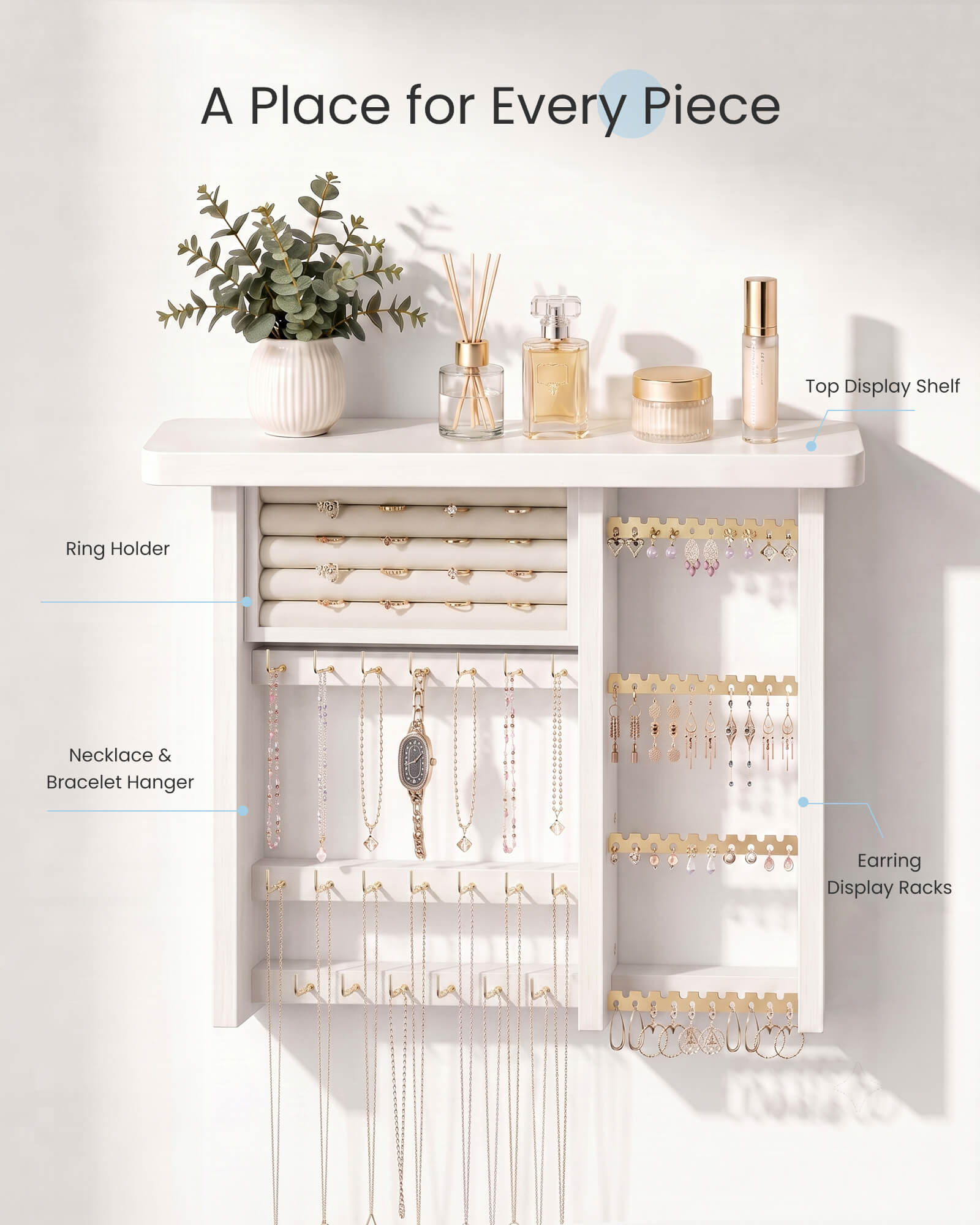 Large Capacity Wall Mounted Hanging Jewelry Organizer