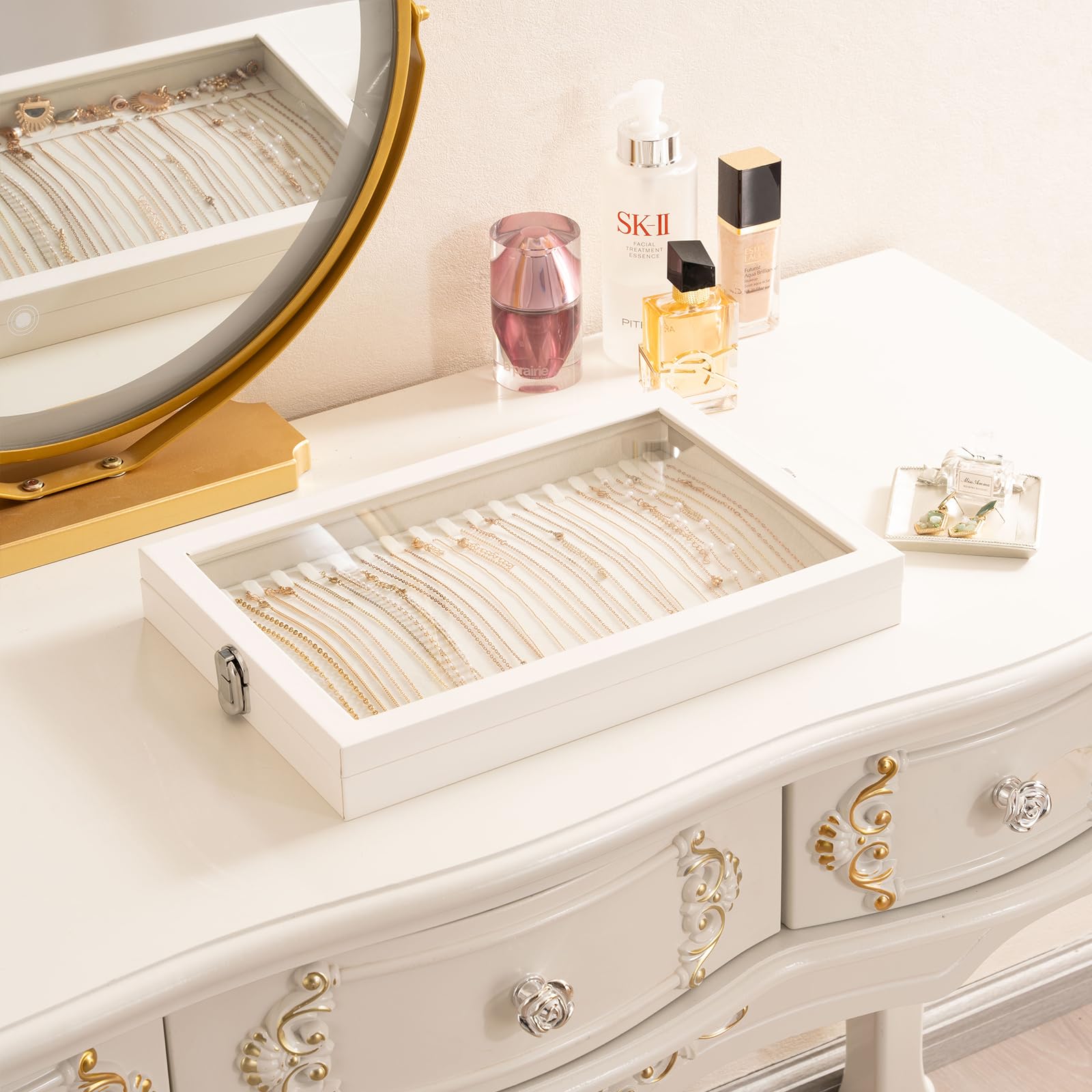18 Hooks Velvet Necklace Organizer Holder Storage Box