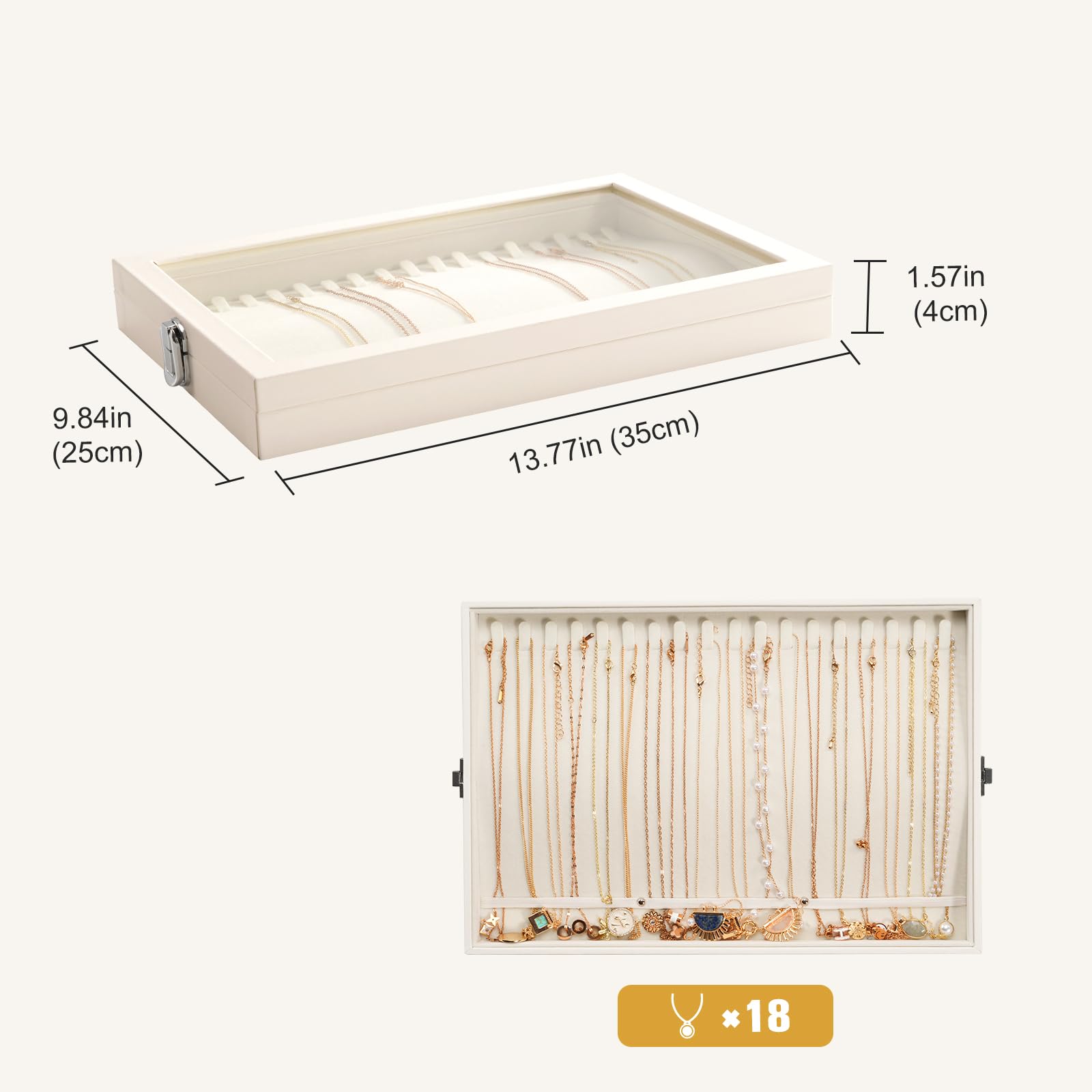 18 Hooks Velvet Necklace Organizer Holder Storage Box
