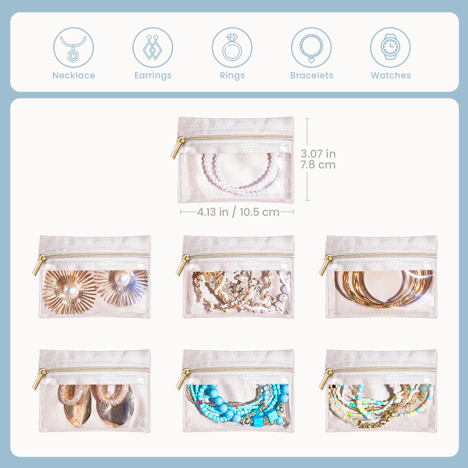 8 in 1 Travel Jewelry Case with Velvet Pouches