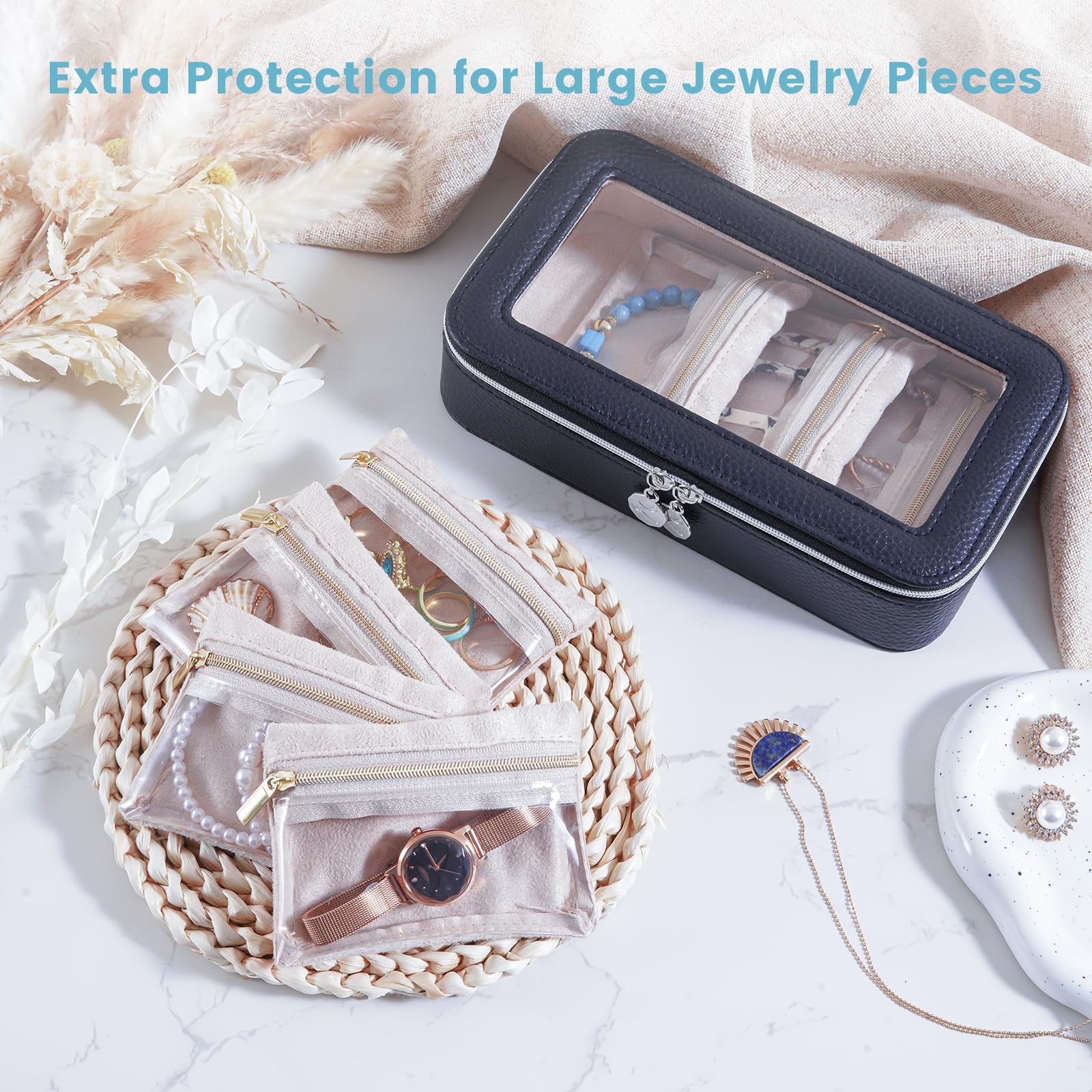 8 in 1 Travel Jewelry Case with Velvet Pouches