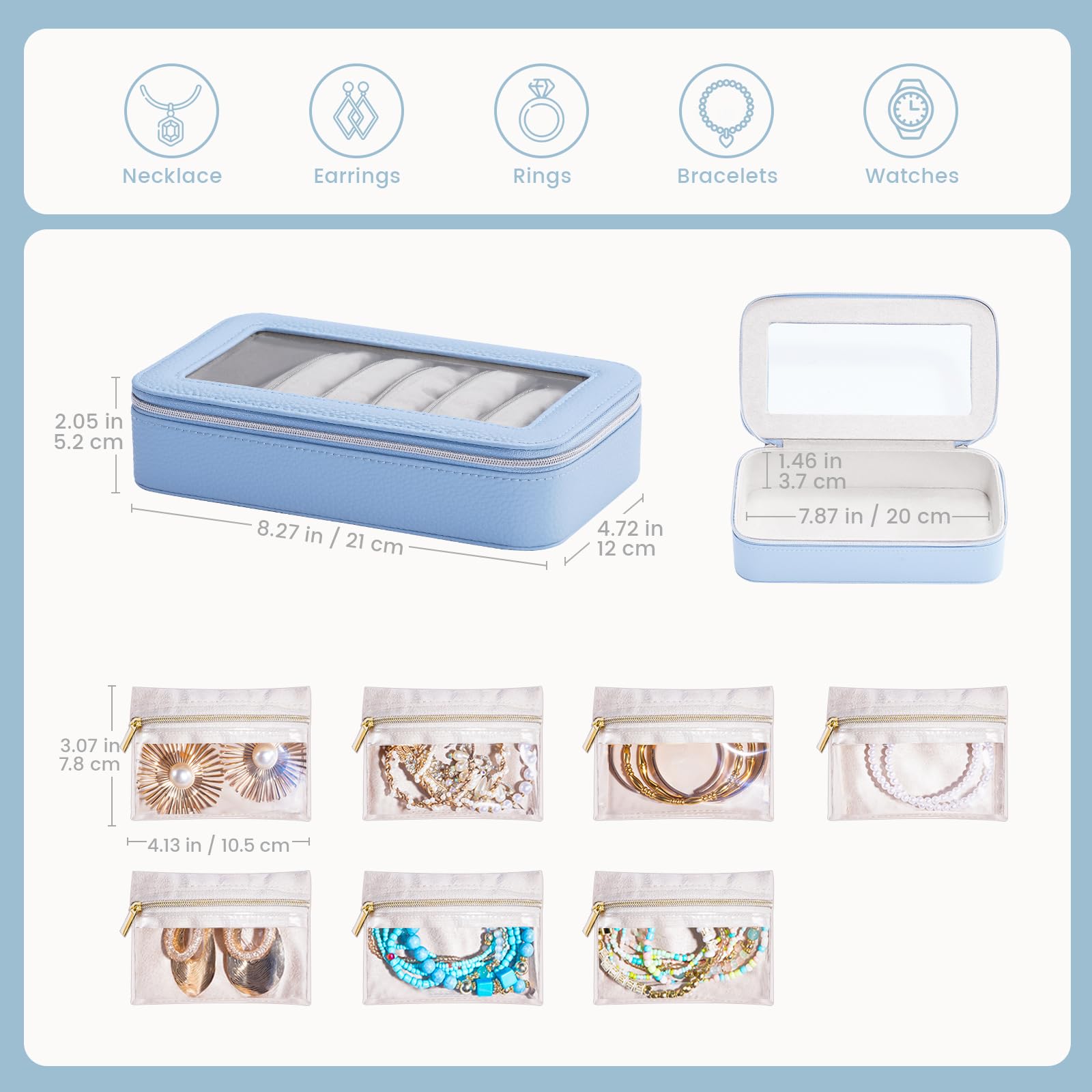 8 in 1 Travel Jewelry Case with Velvet Pouches