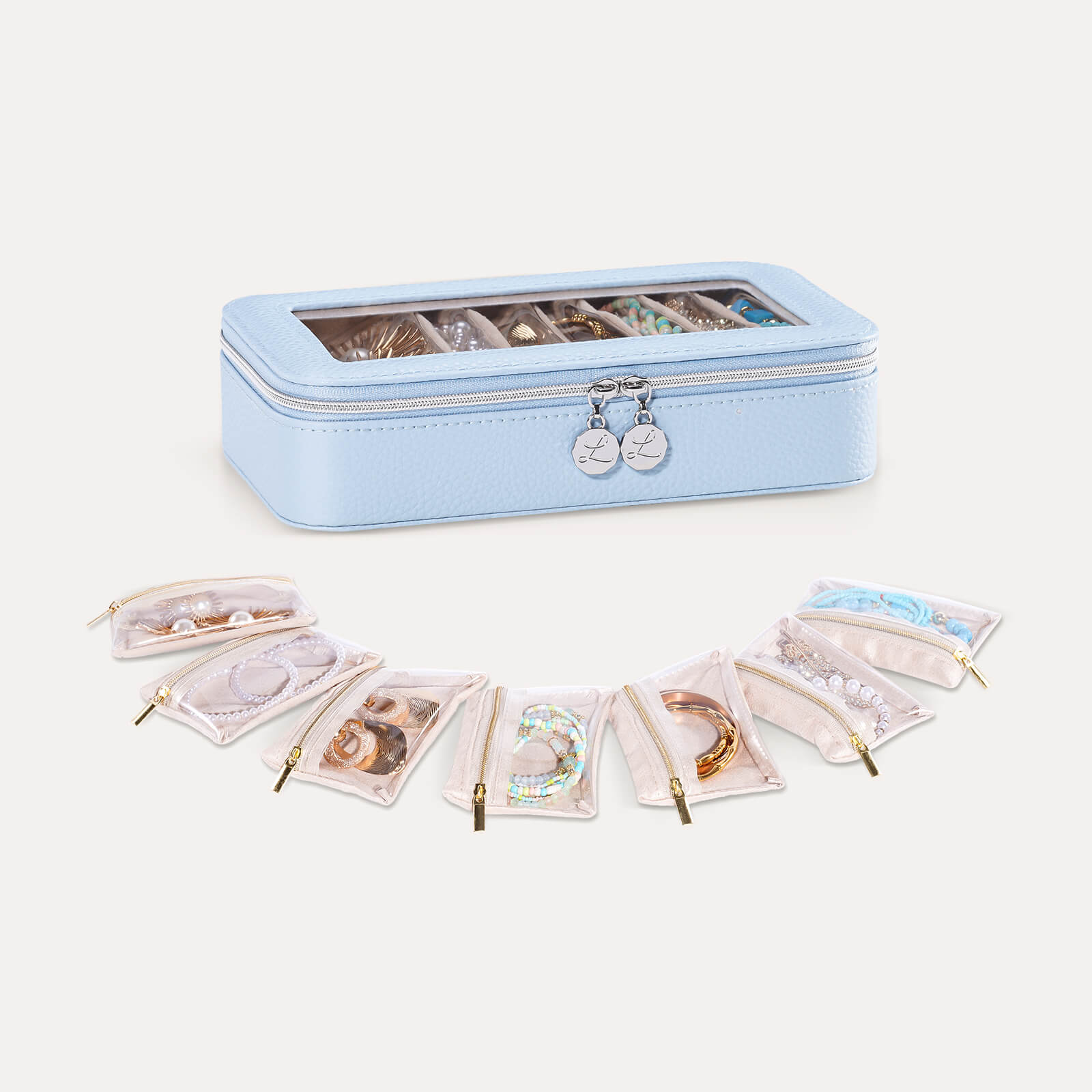 Travel Jewelry Box with Small Pouches Blue