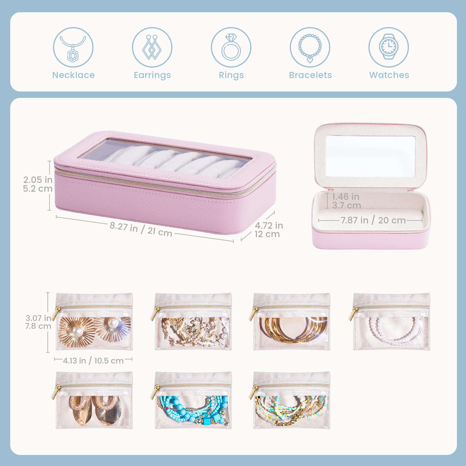 8 in 1 Travel Jewelry Case with Velvet Pouches