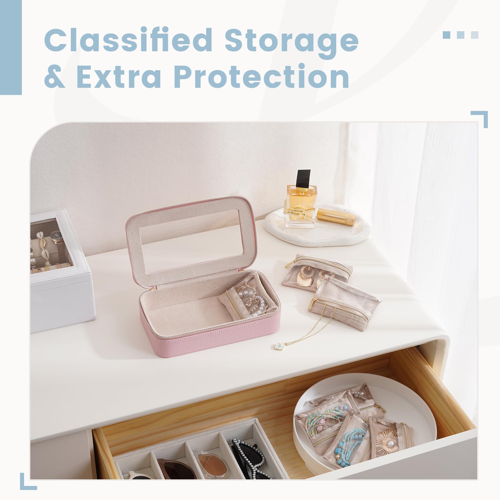 8 in 1 Travel Jewelry Case with Velvet Pouches