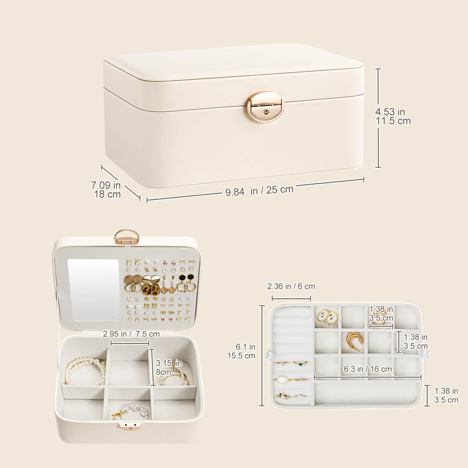 Close-up of the polished gold-tone bow clasp on the Lolalet jewelry box.