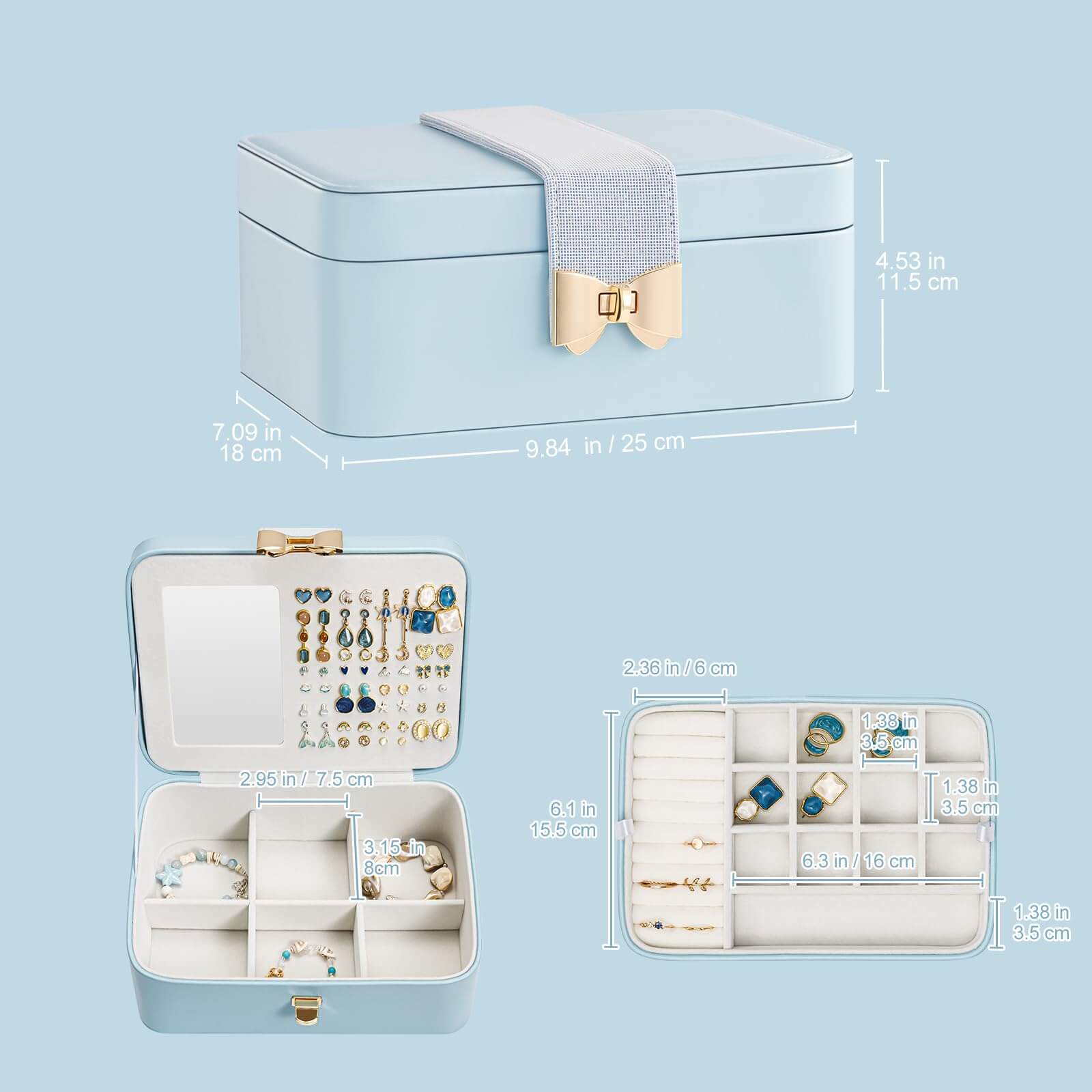 2 Layer Multi-Compartment Jewelry Organizer Box with Mirror