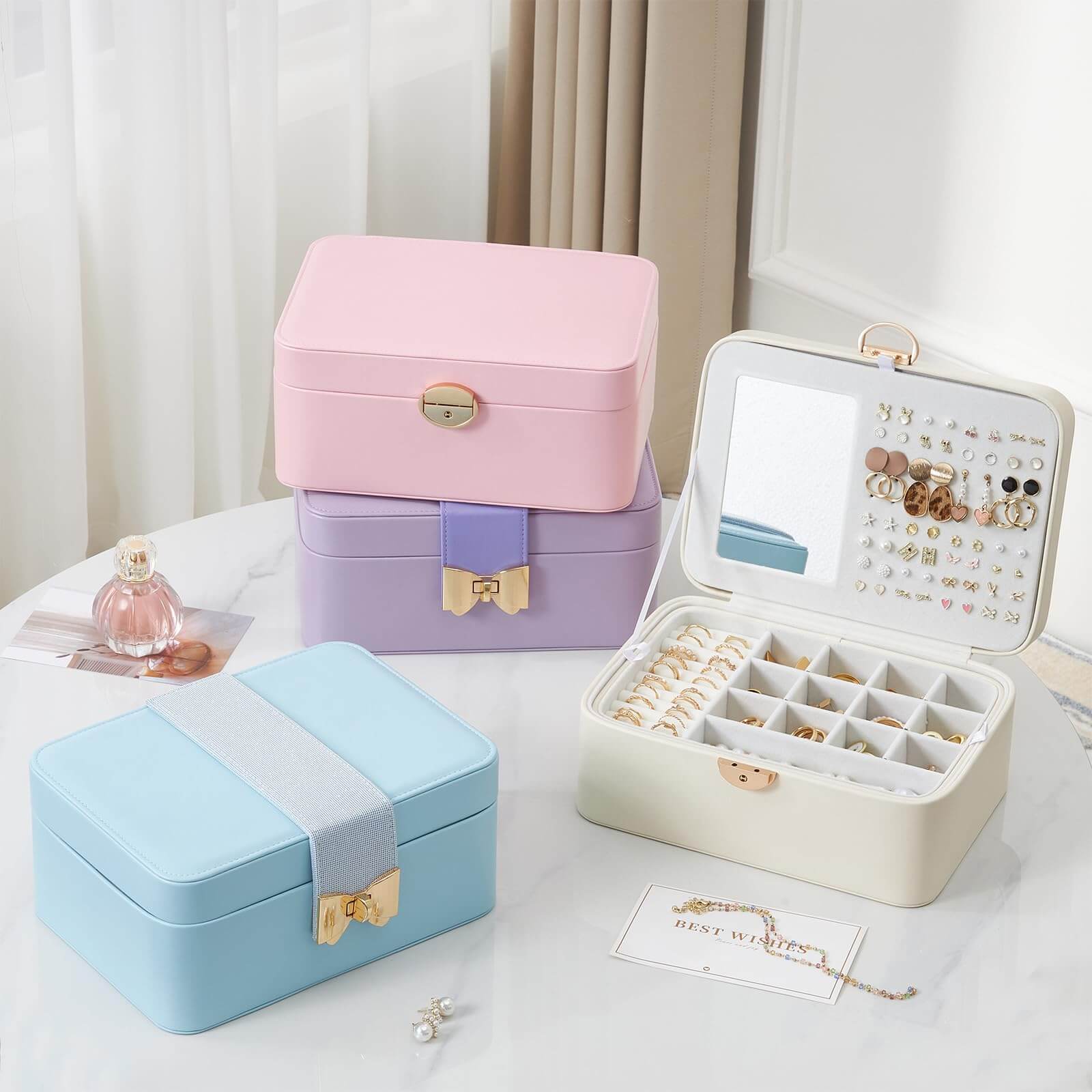 2 Layer Multi-Compartment Jewelry Organizer Box with Mirror