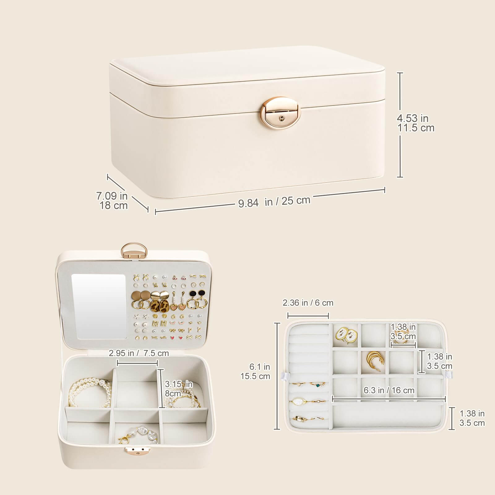 2 Layer Multi-Compartment Jewelry Organizer Box with Mirror