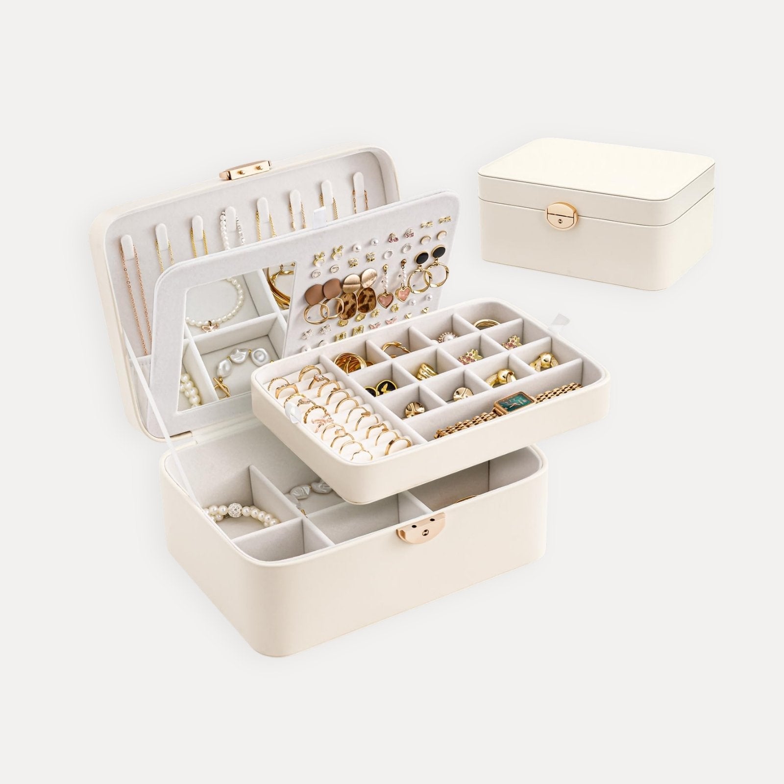 2 Layer Multi-Compartment Jewelry Organizer Box with Mirror