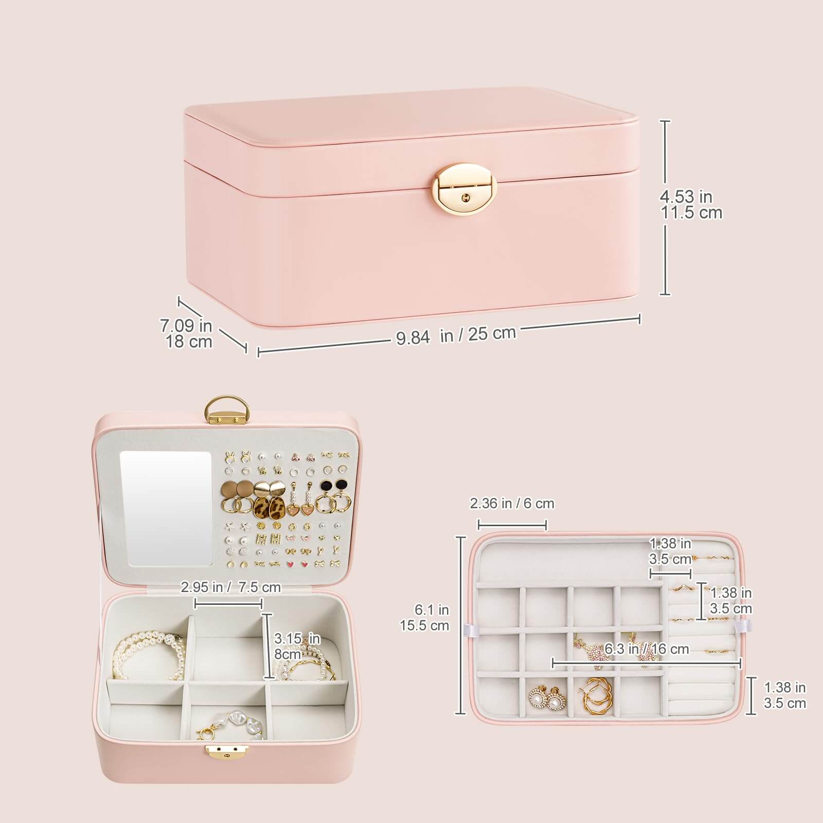 2 Layer Multi-Compartment Jewelry Organizer Box with Mirror