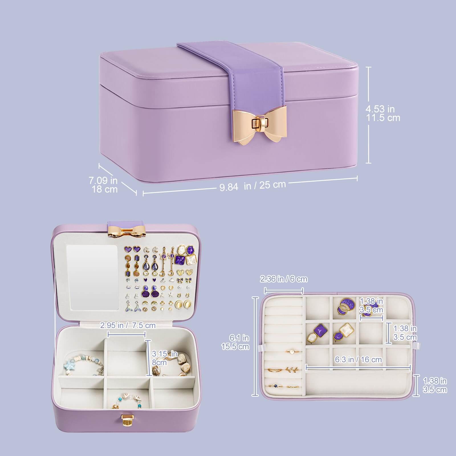 2 Layer Multi-Compartment Jewelry Organizer Box with Mirror