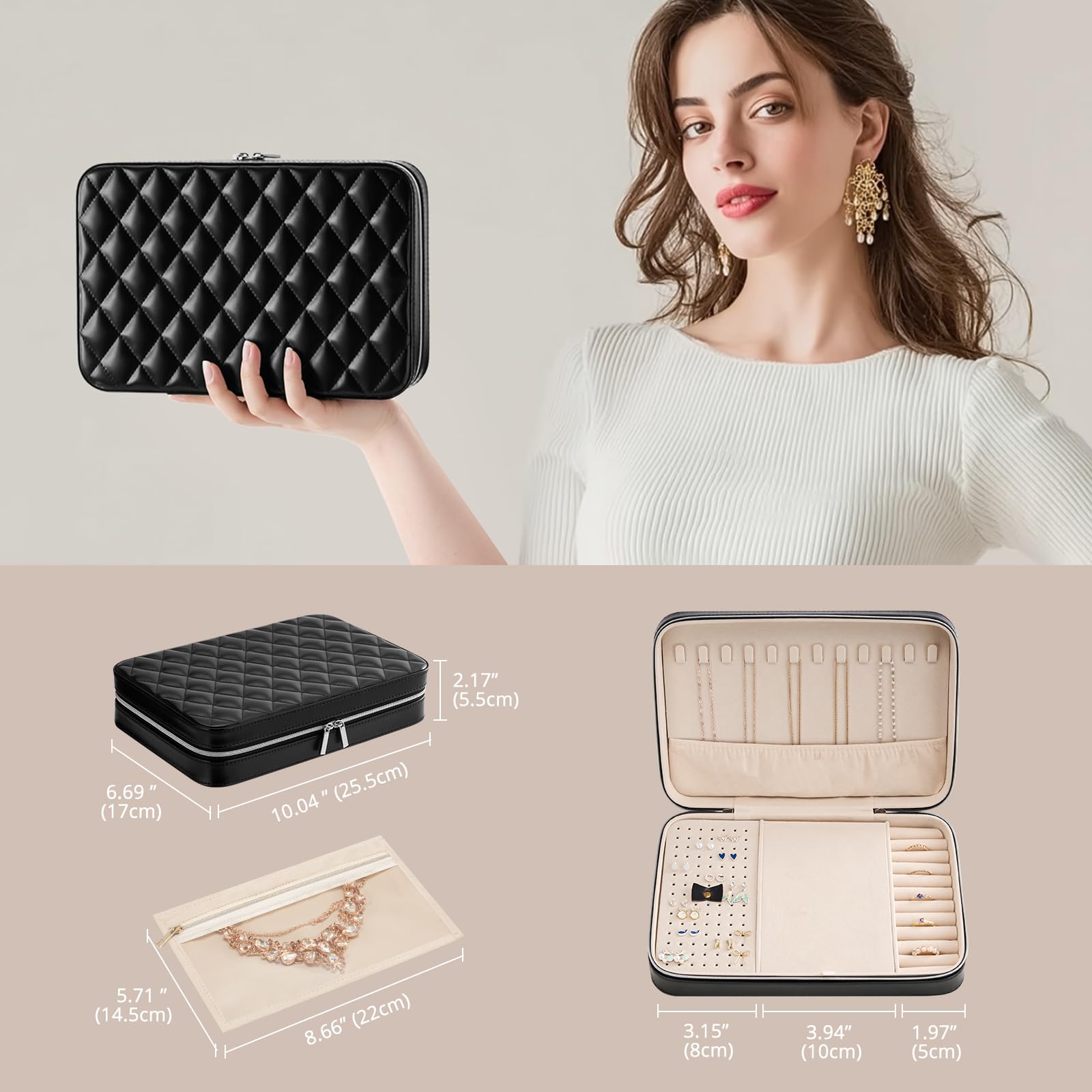 Travel Jewelry Organizer Box with Mirror