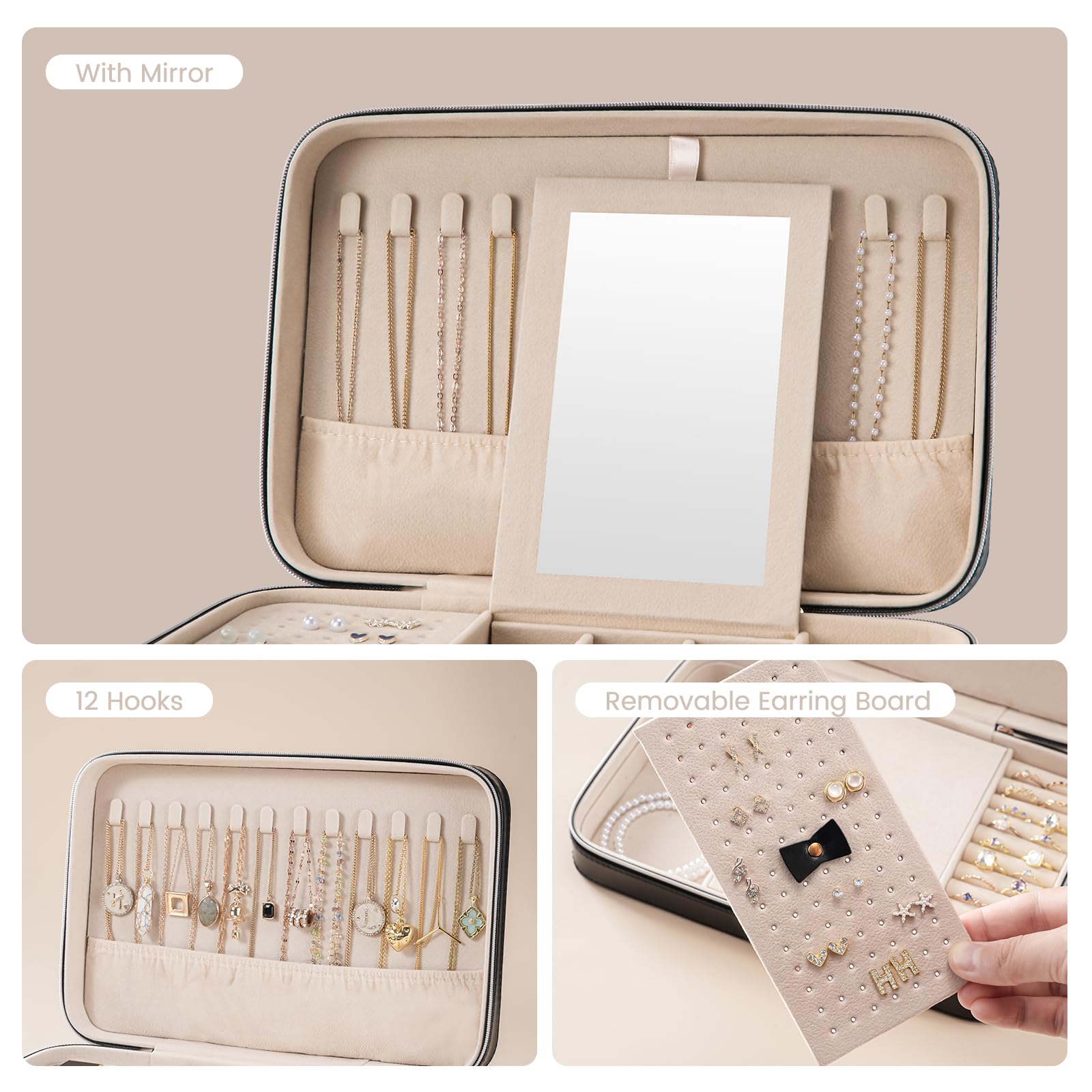 Travel Jewelry Organizer Box with Mirror
