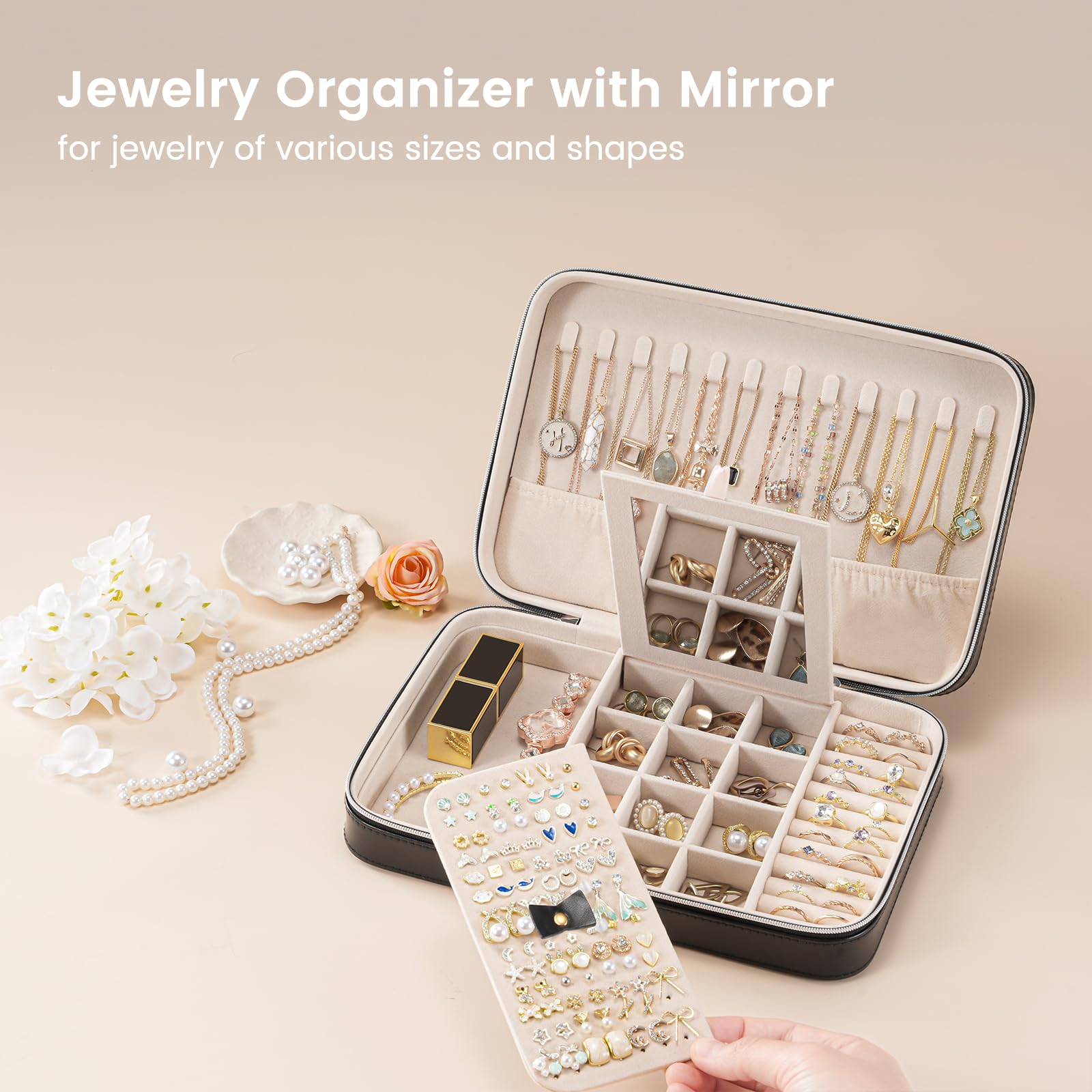 Travel Jewelry Organizer Box with Mirror