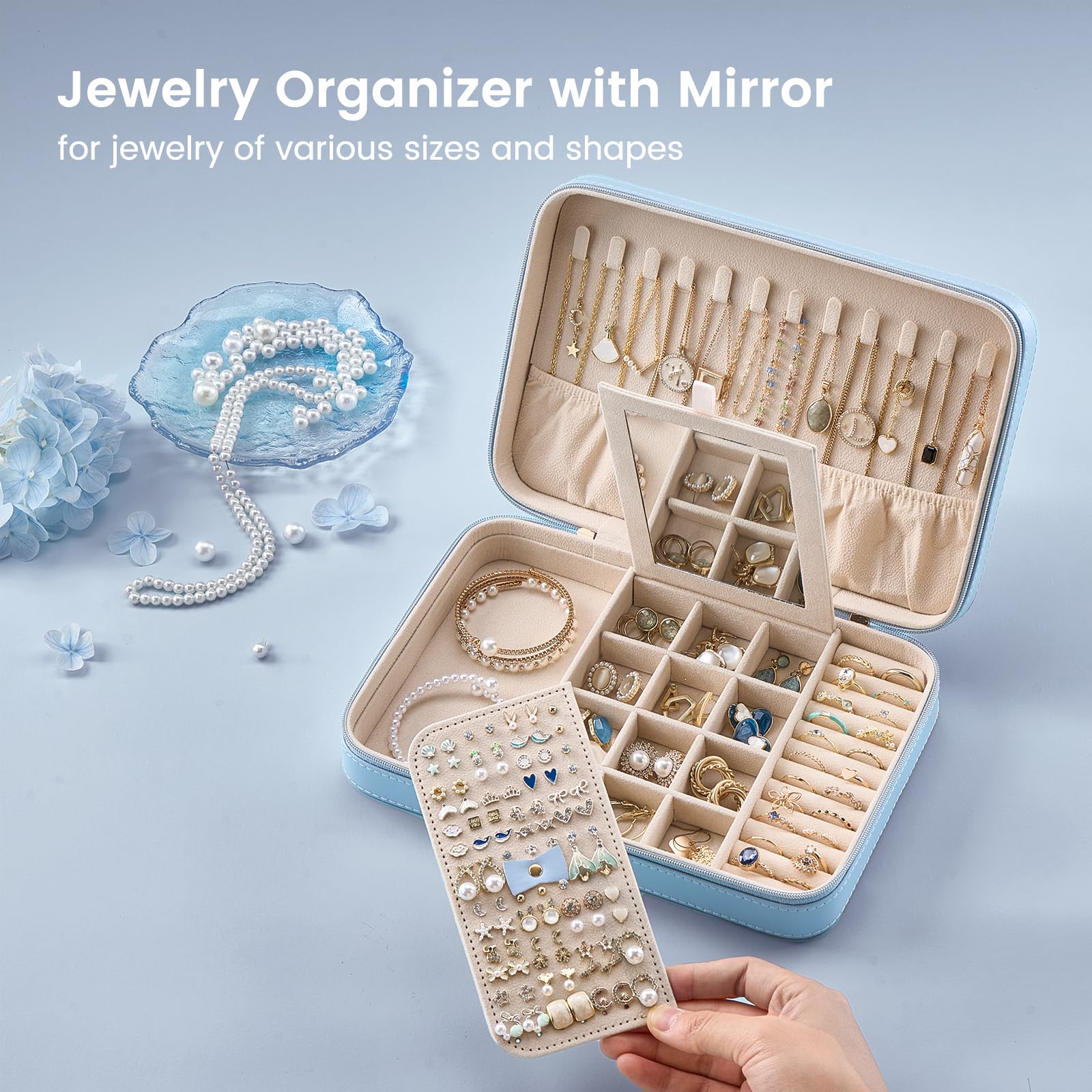 Travel Jewelry Organizer Box with Mirror