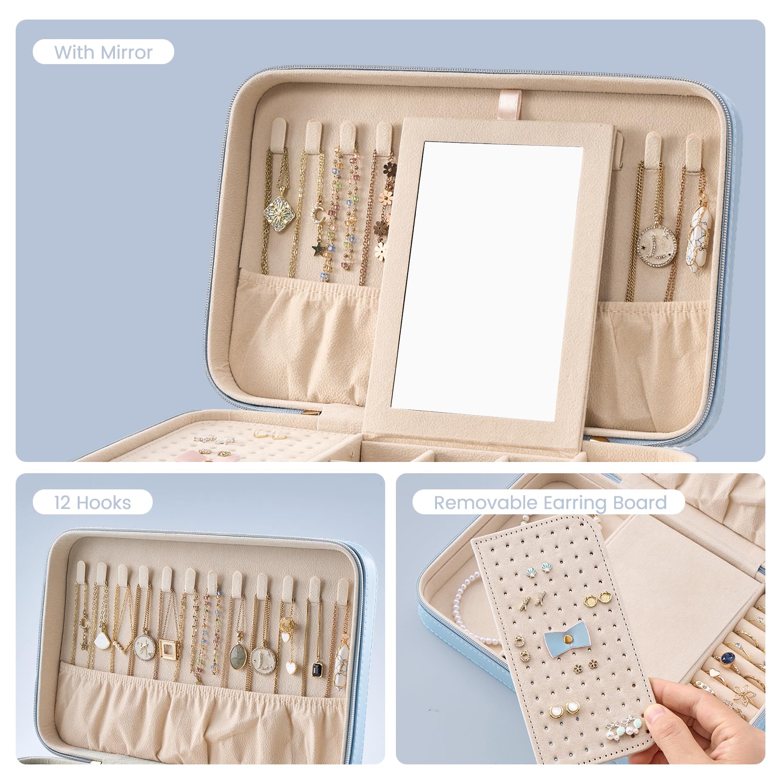 Travel Jewelry Organizer Box with Mirror