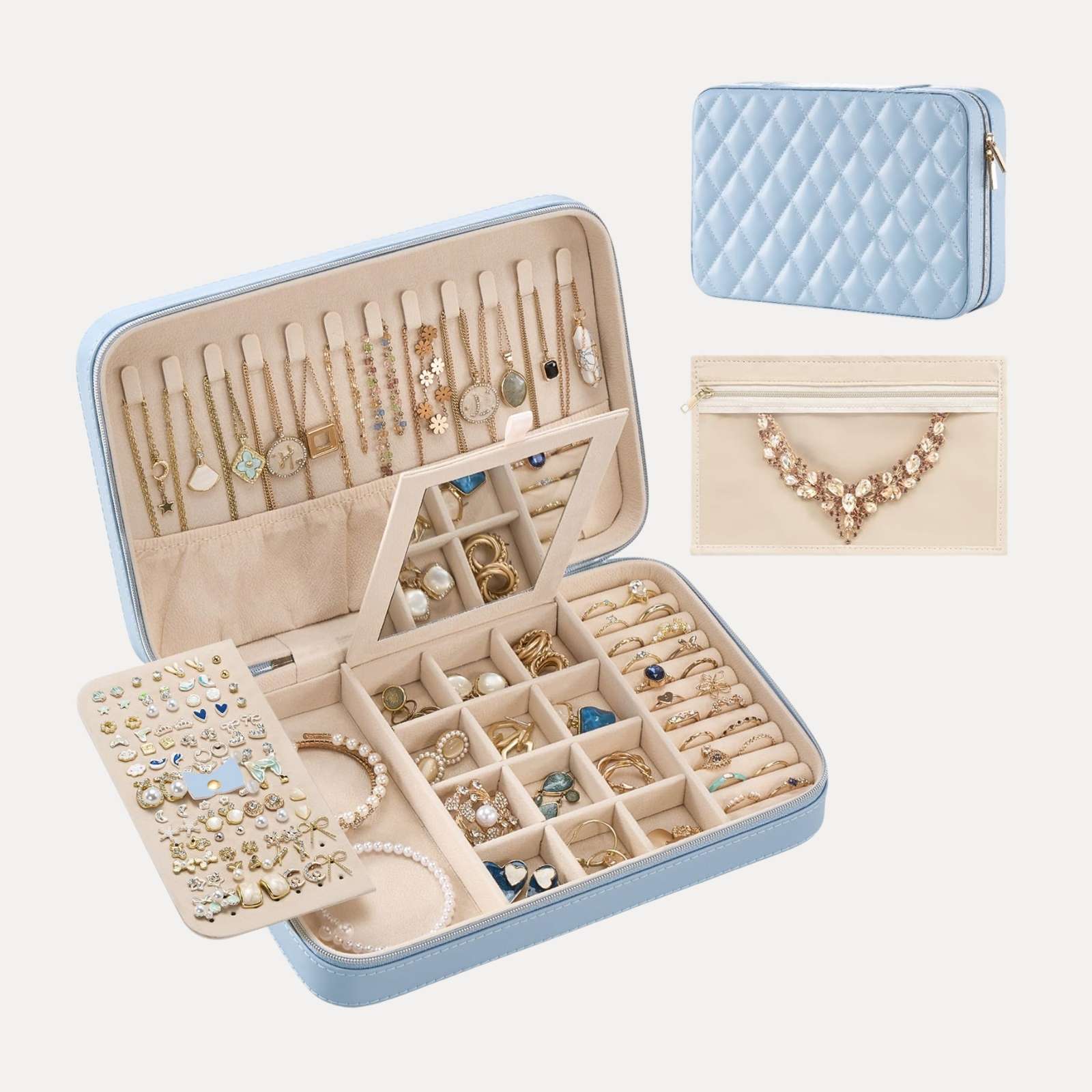 Travel Jewelry Organizer Box with Mirror