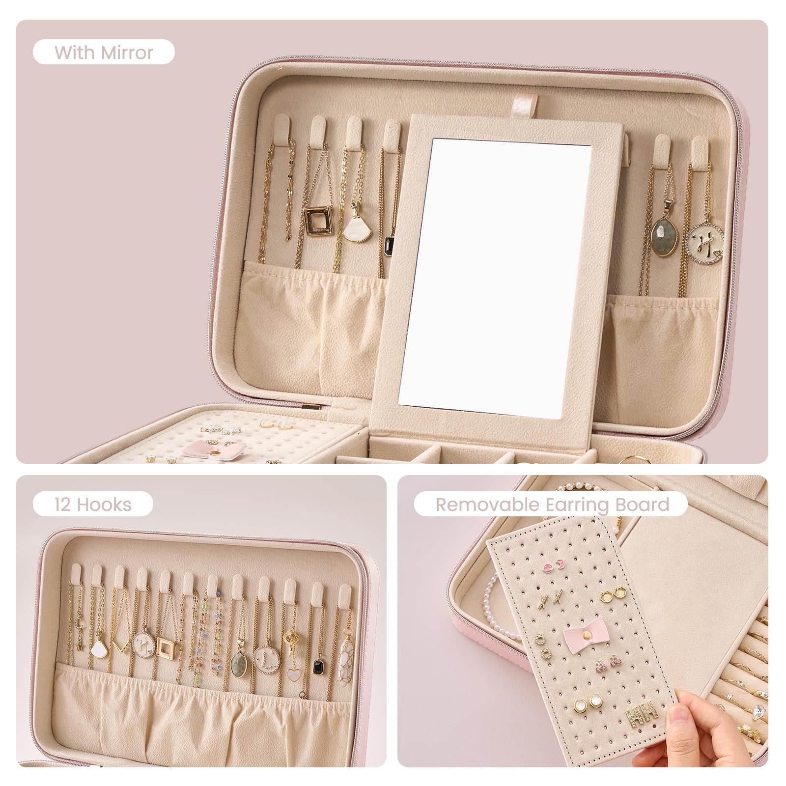 Travel Jewelry Organizer Box with Mirror