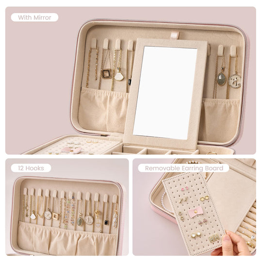 Travel Jewelry Organizer Box with Mirror