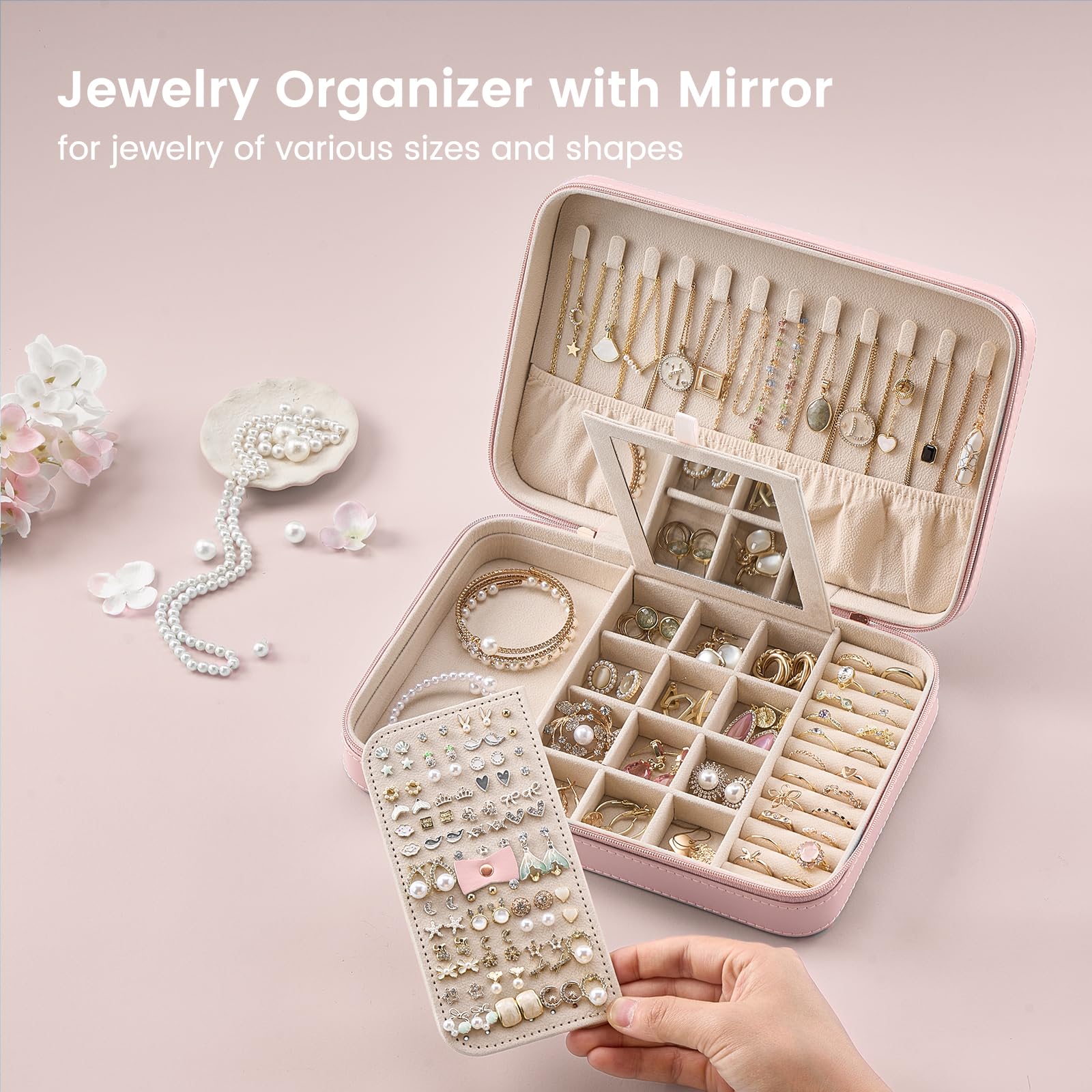 Travel Jewelry Organizer Box with Mirror