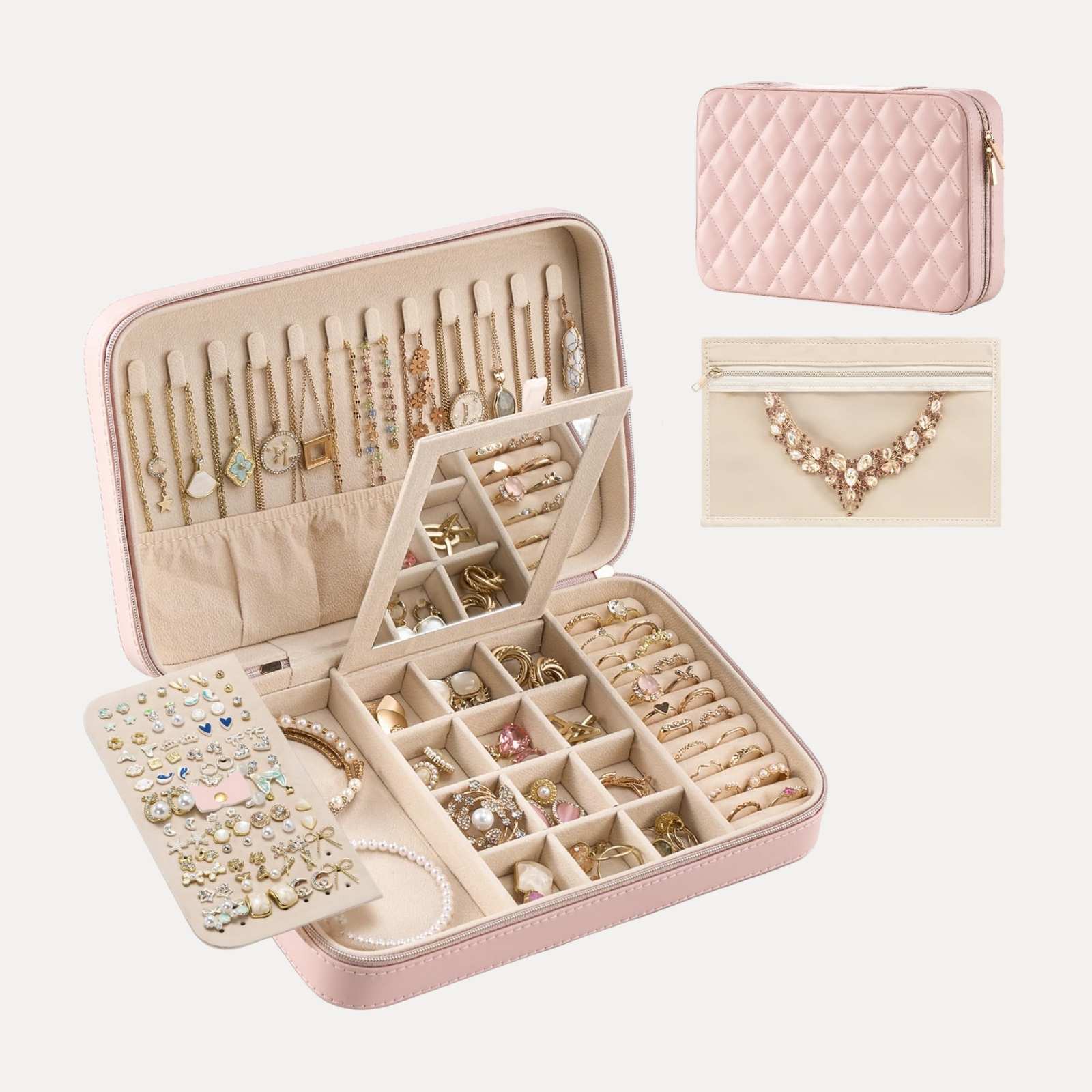 Travel Jewelry Organizer Box with Mirror
