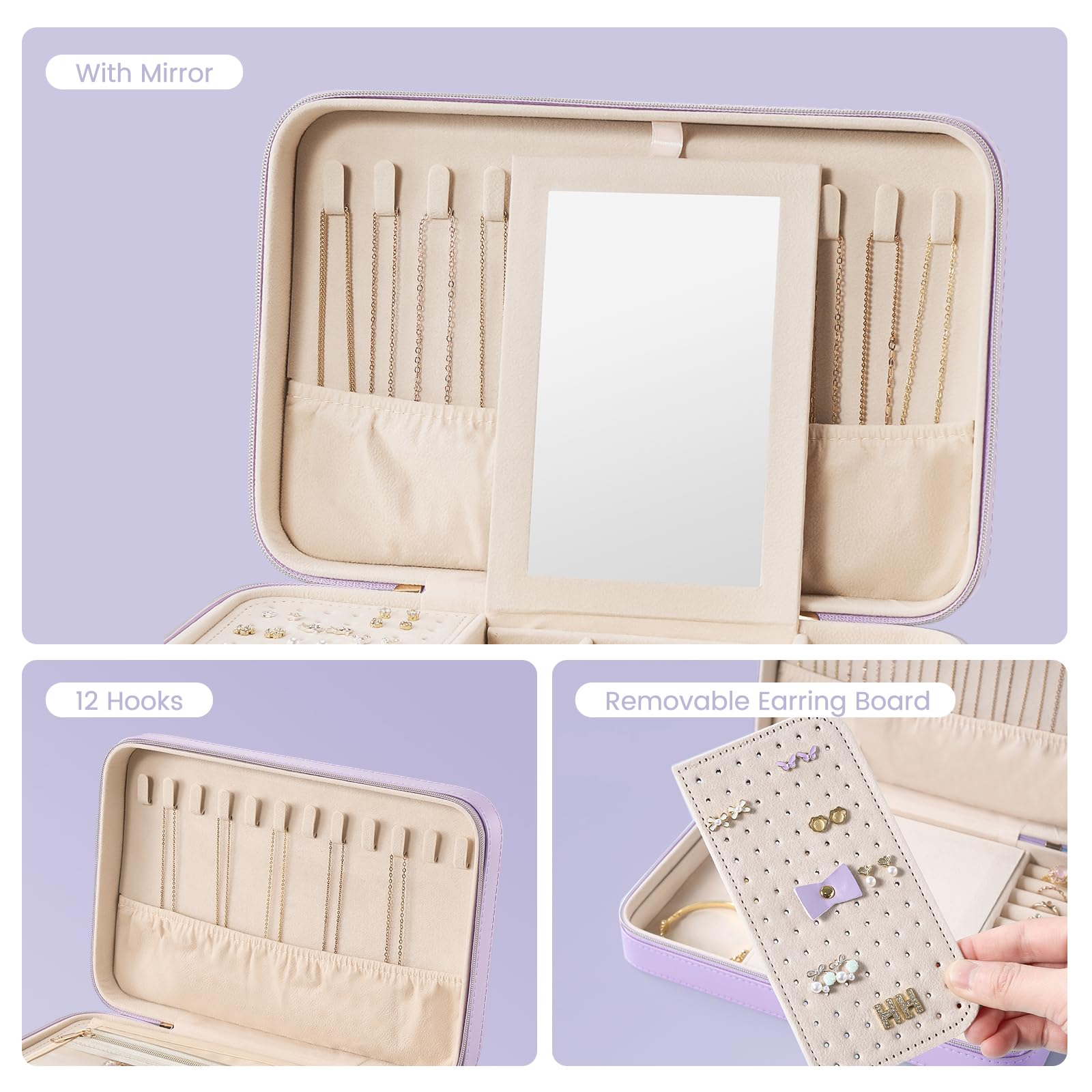 Travel Jewelry Organizer Box with Mirror