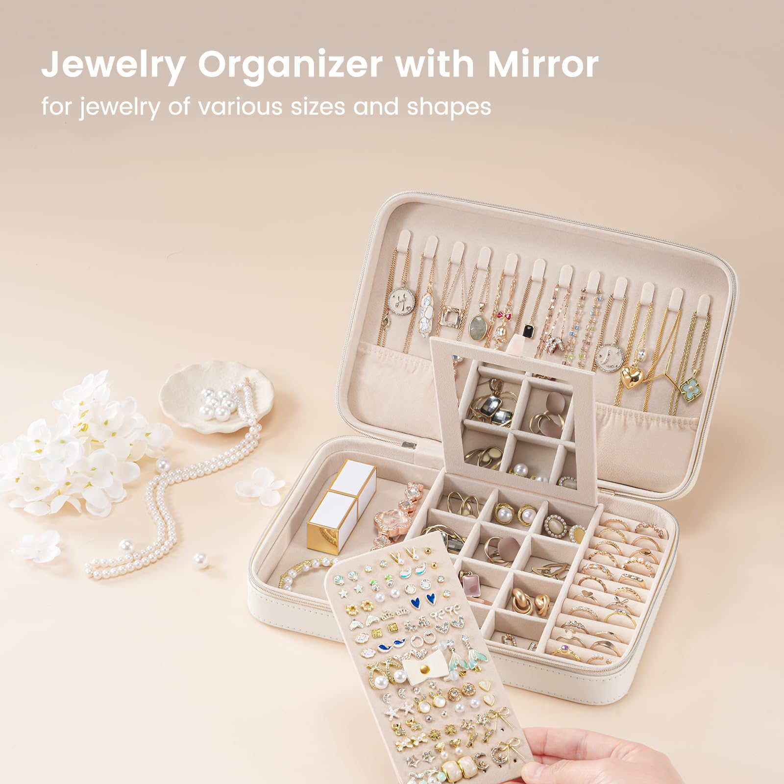 Travel Jewelry Organizer Box with Mirror