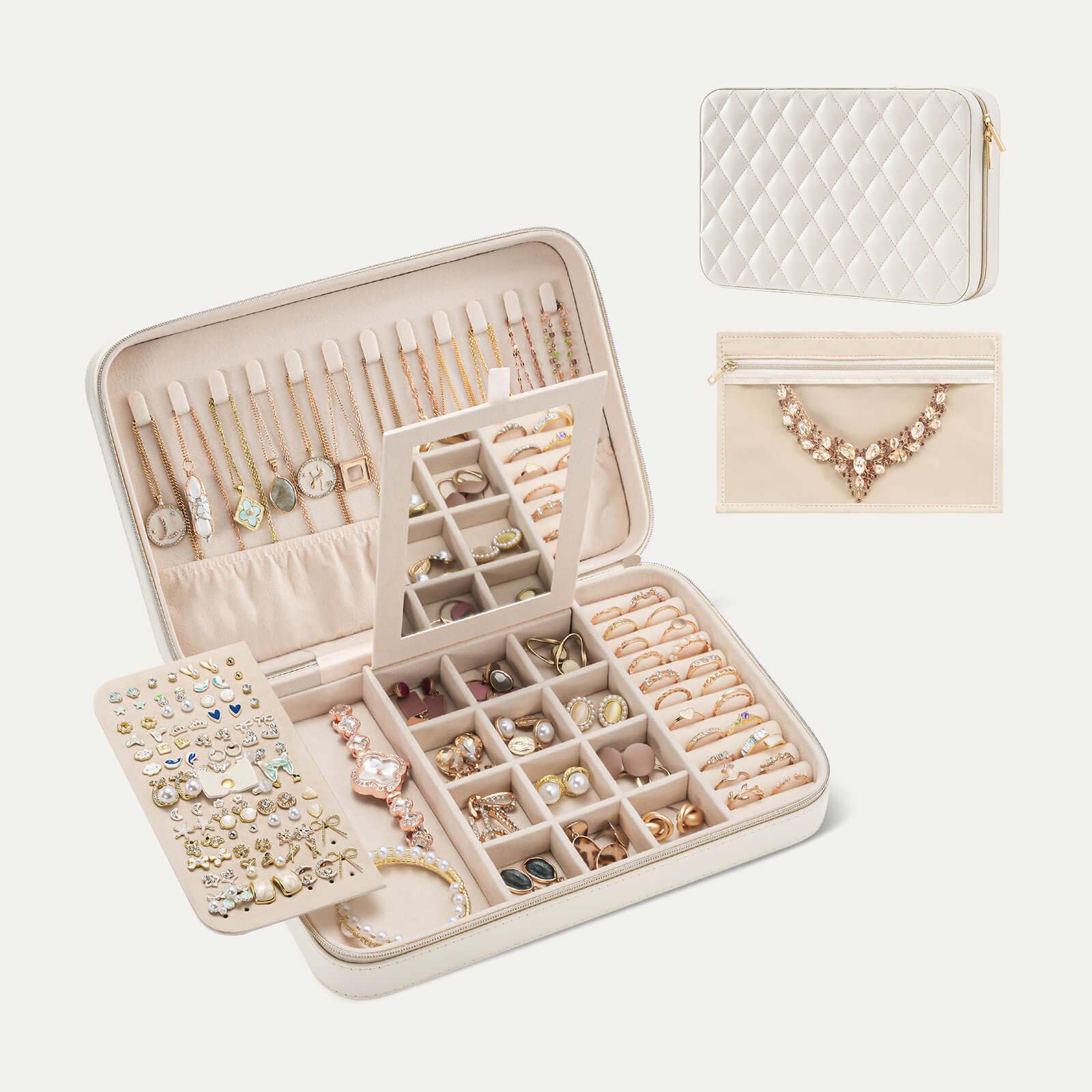 Travel Jewelry Organizer Box with Mirror