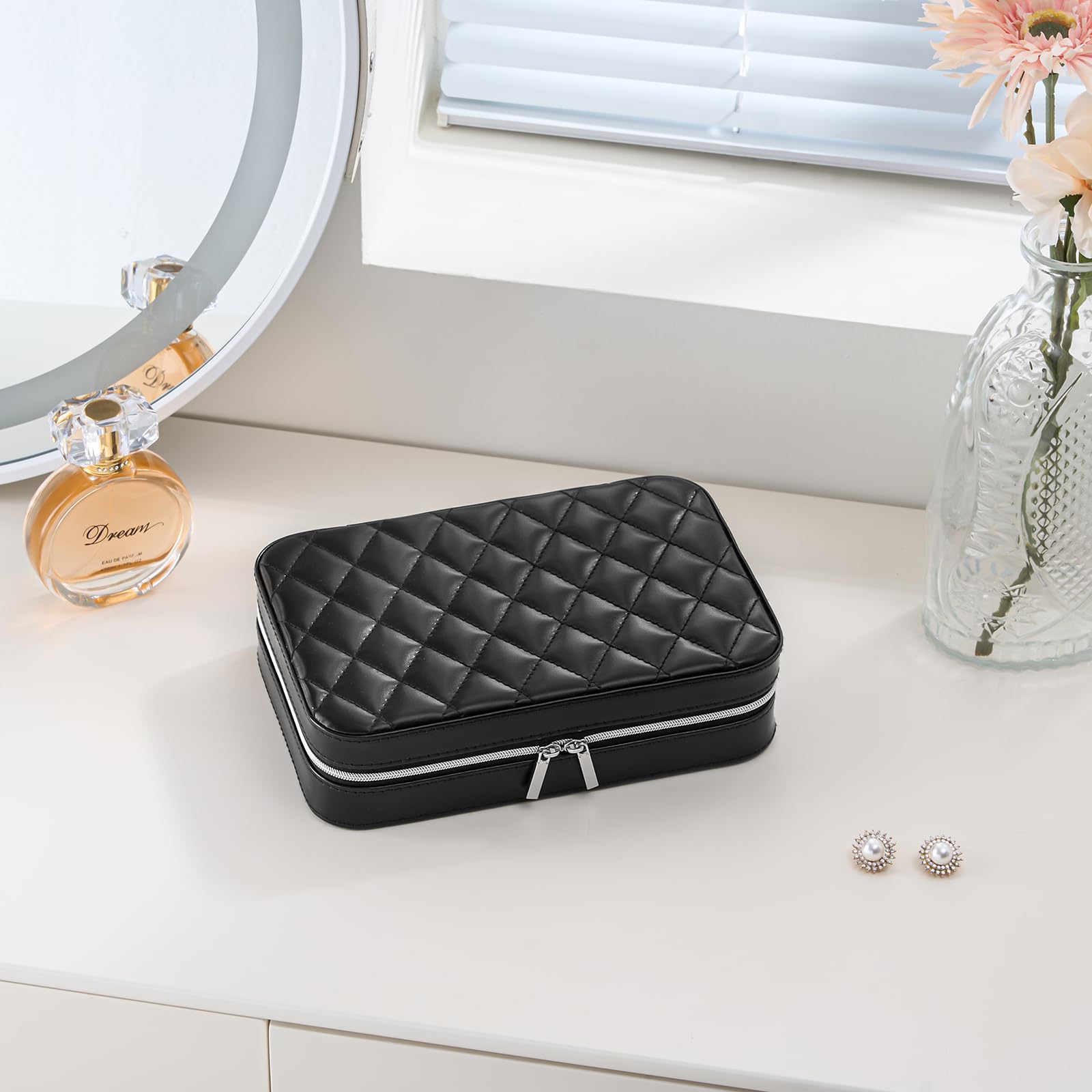 Travel Jewelry Organizer Box with Mirror