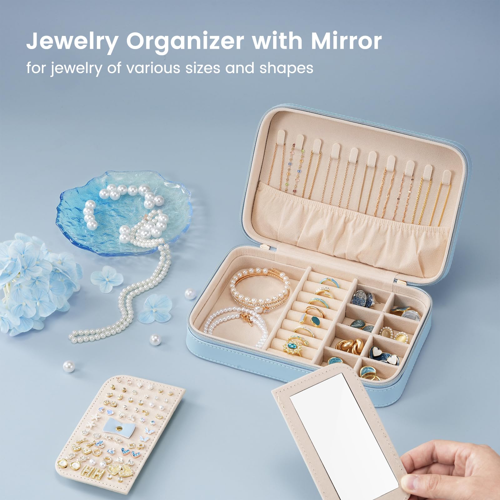Travel Jewelry Organizer Box with Mirror