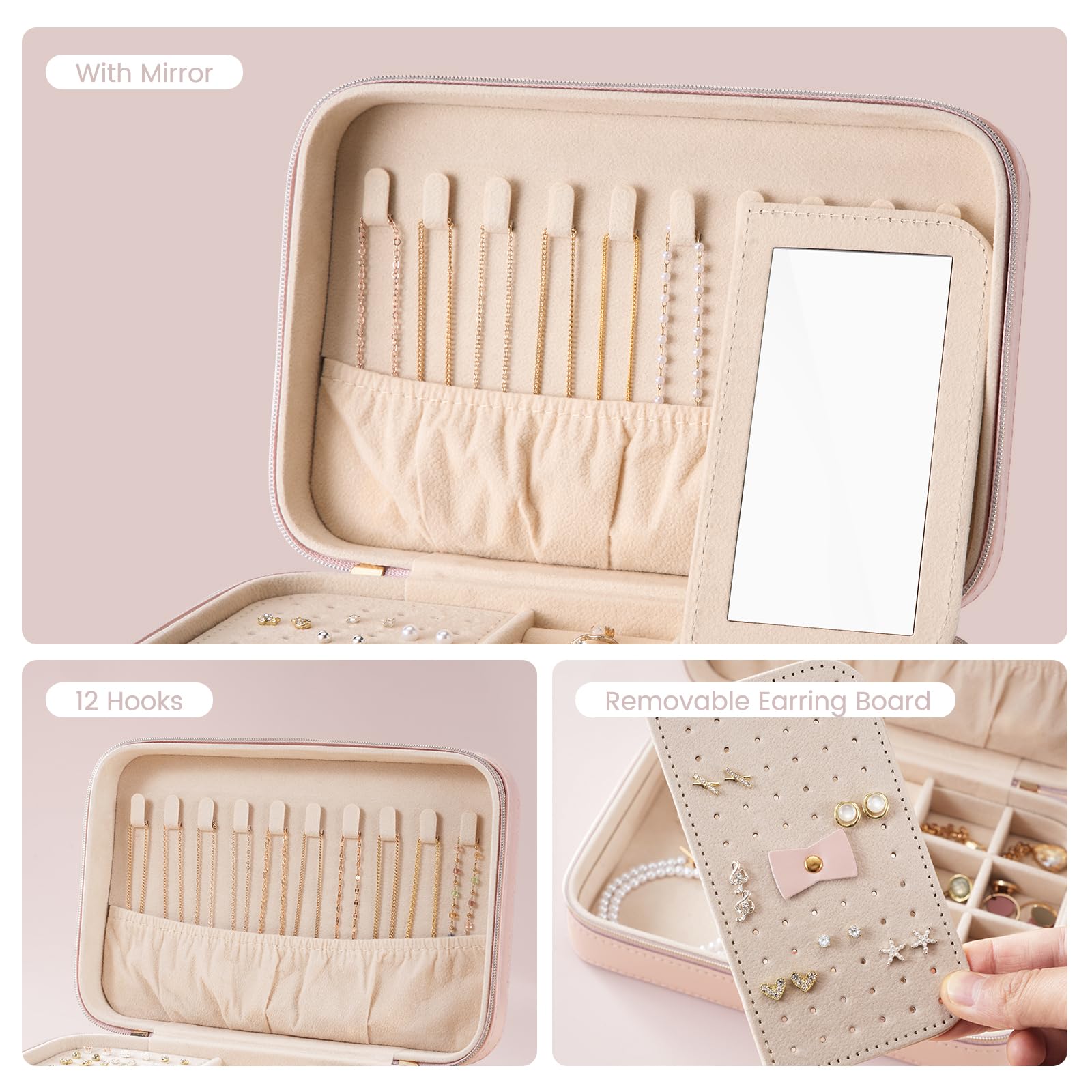 Travel Jewelry Organizer Box with Mirror