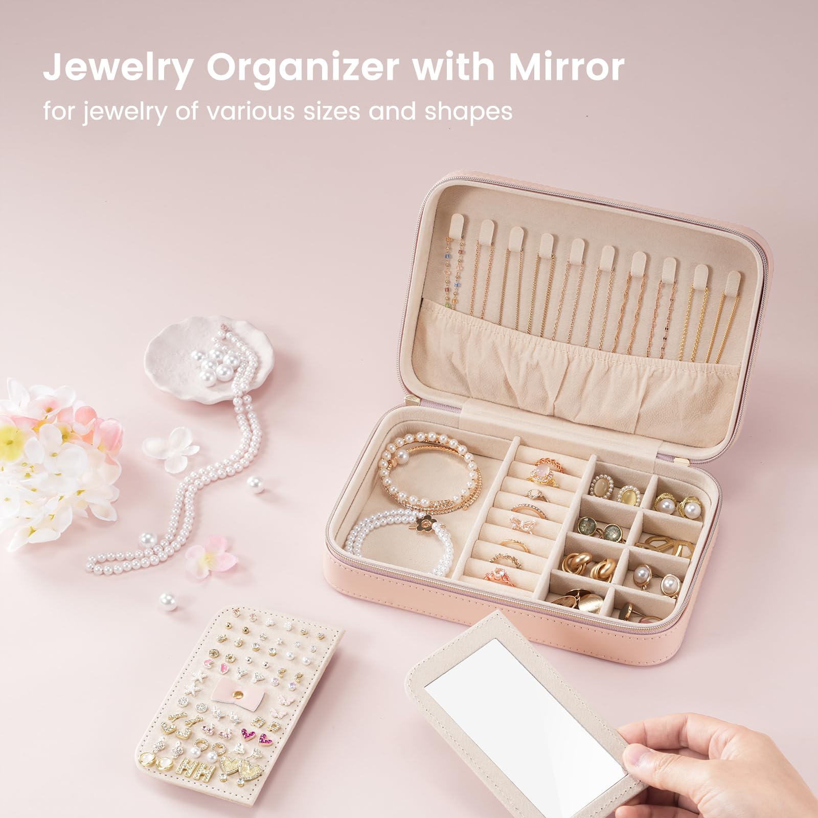 Travel Jewelry Organizer Box with Mirror