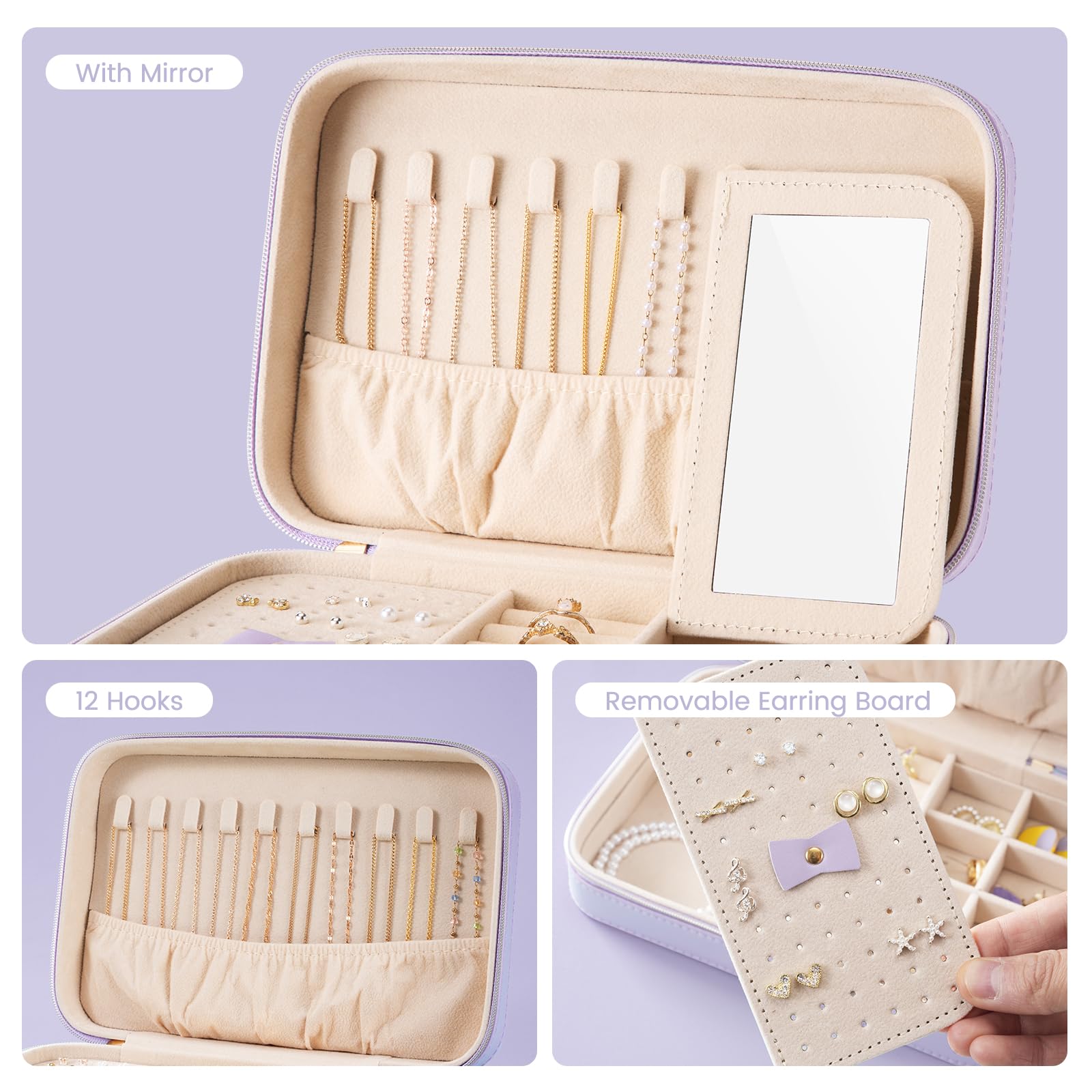 Travel Jewelry Organizer Box with Mirror
