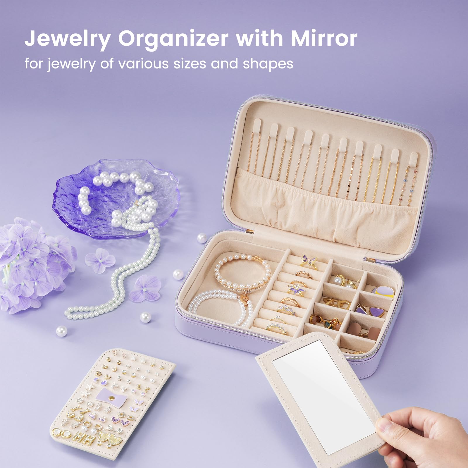 Travel Jewelry Organizer Box with Mirror