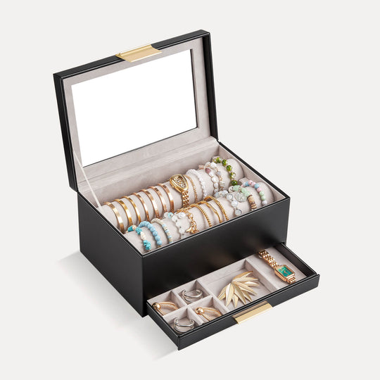 Lolalet bracelet holder organizer with a clear acrylic lid and a bottom storage drawer.