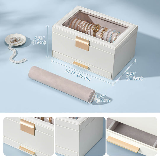 Close-up of the pull-out drawer on the Lolalet jewelry organizer, revealing compartments for rings, earrings, or other small accessories.