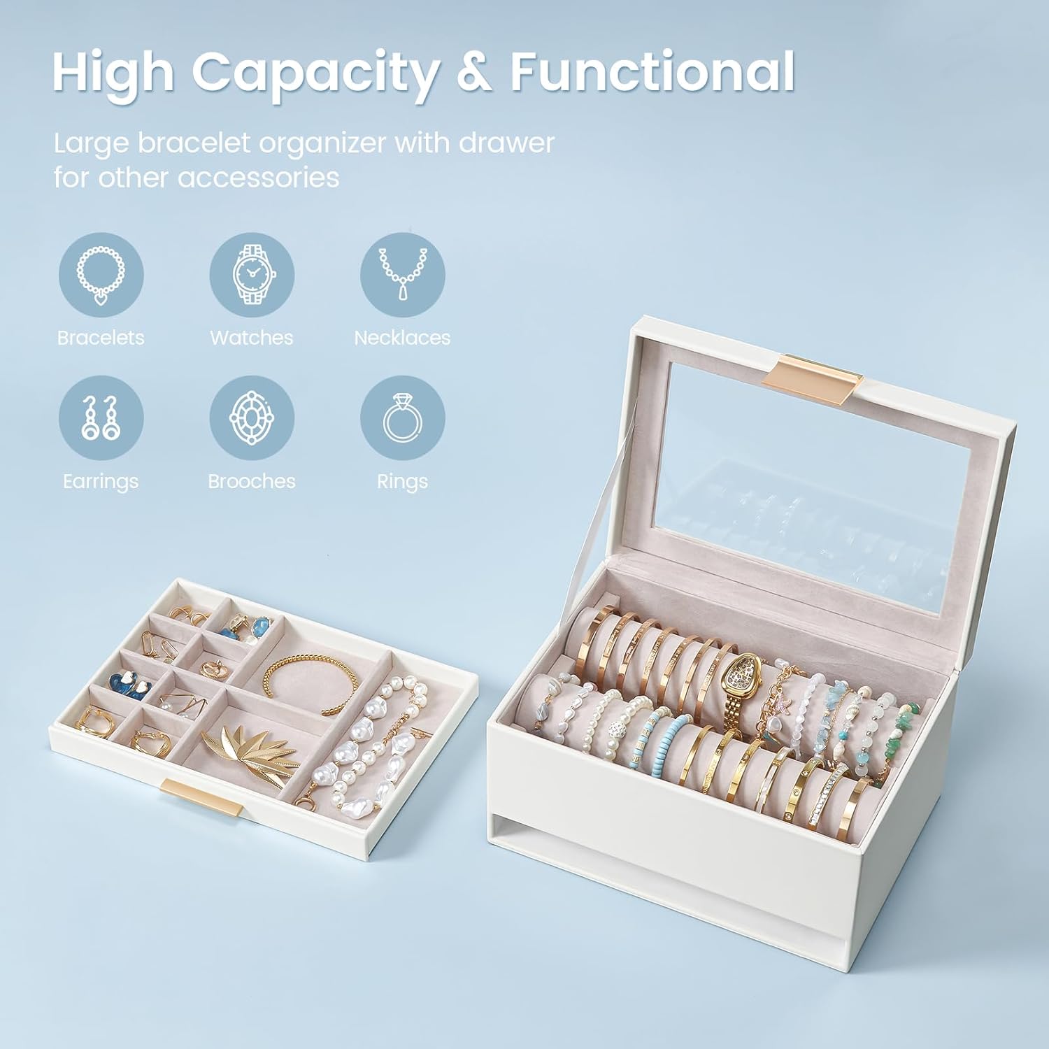 Bracelet Holder Organizer with Clear Lid and Drawer