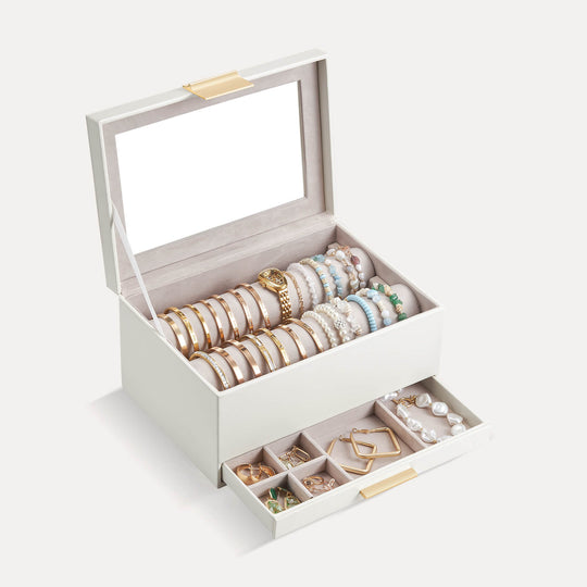 Lolalet bracelet holder organizer with a clear acrylic lid and a bottom storage drawer.