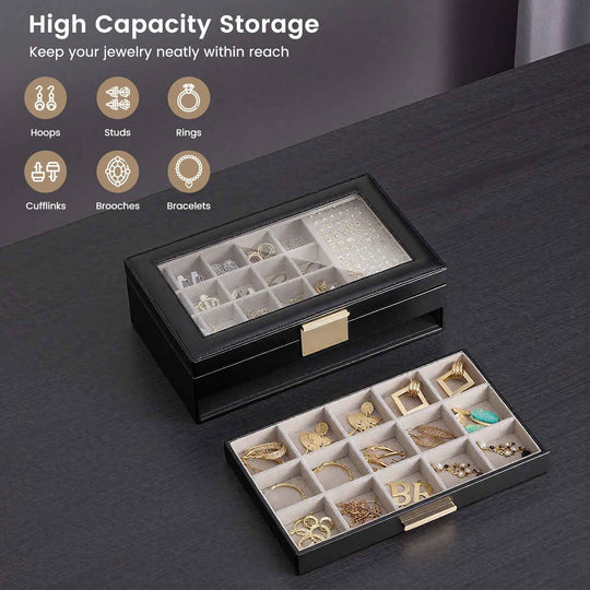 Large Earring Jewelry Box Case with Drawer and Grid