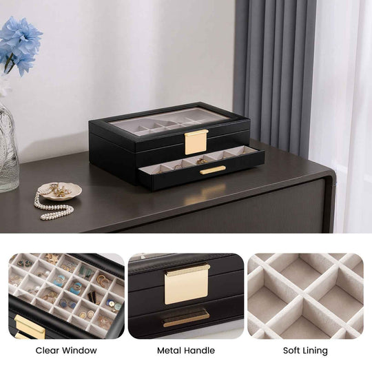 Large Earring Jewelry Box Case with Drawer and Grid