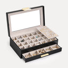 White Lolalet 4-tier large earring storage box for women with a clear glass top and multiple drawers.