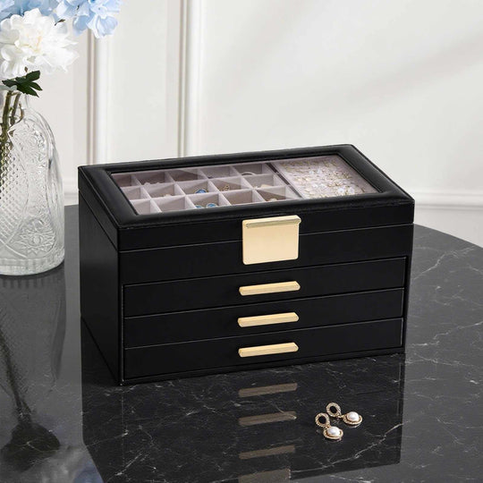 Large Earring Jewelry Box Case with Drawer and Grid