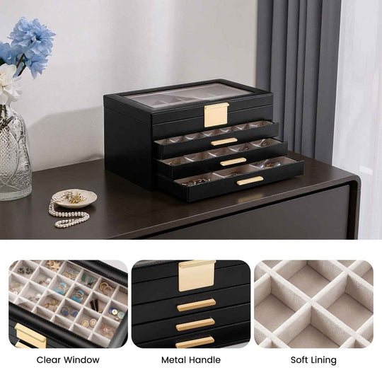 Large Earring Jewelry Box Case with Drawer and Grid